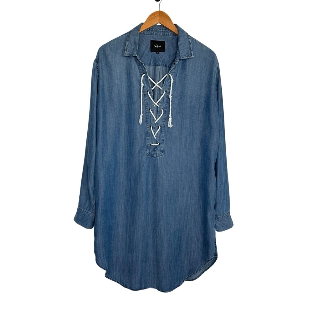 Rails Womens Rachel Chambray Shirt Dress Sz Large Lace Up Mini Tencel Nautical